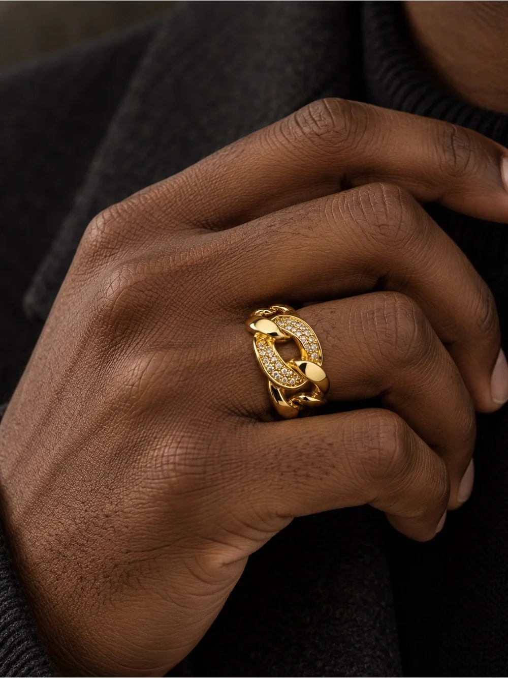 14K Gold Filled Men’s and Women’s Cuban Link Ring with Pavé Stones. Size 9.